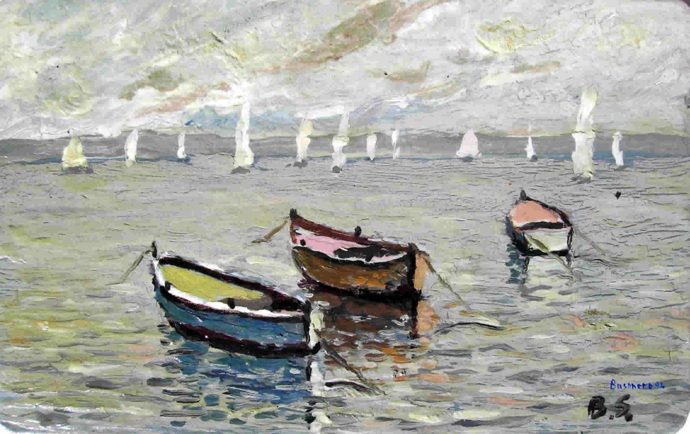 Colori e contrasti nei quadri di Busonero: Barche, olio